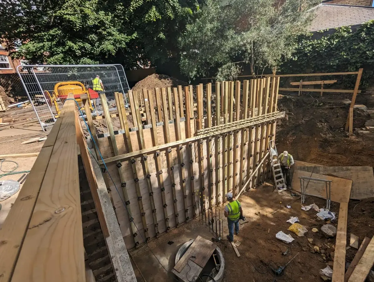 Formwork to a basement retaining wall